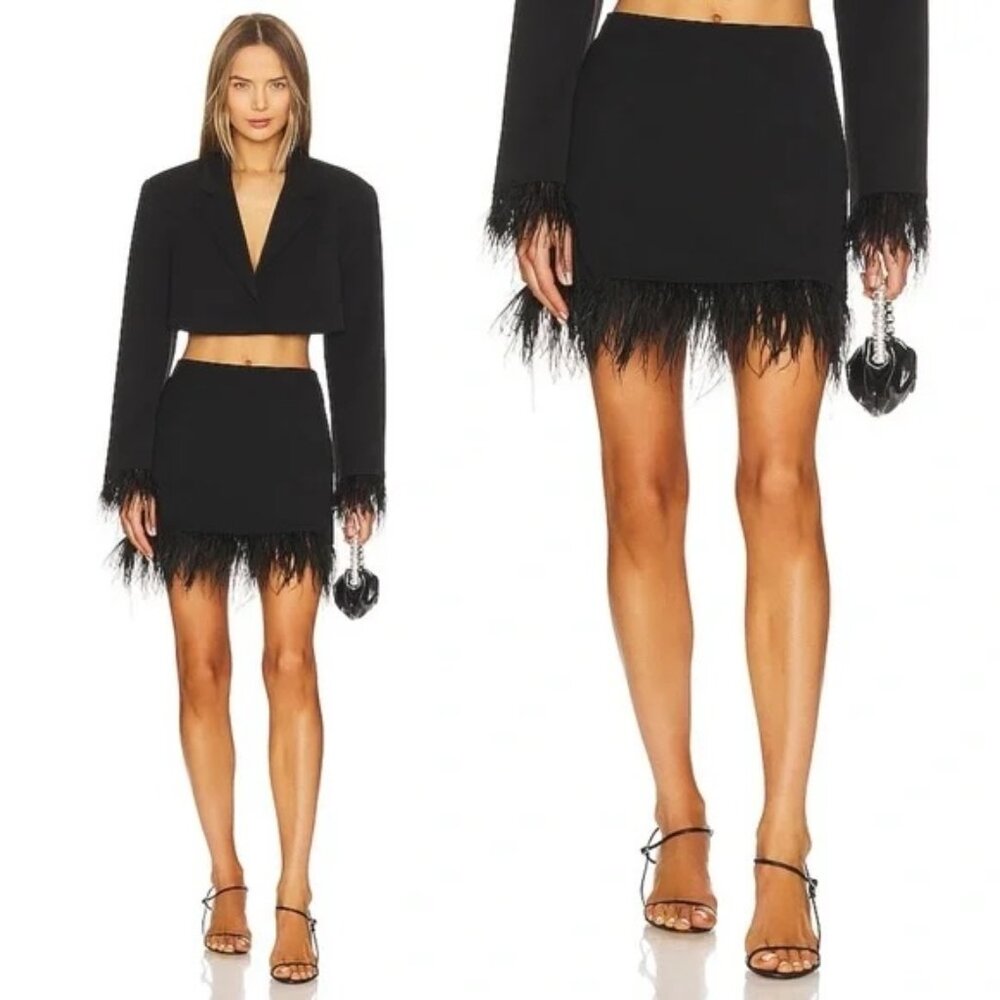 WeWoreWhat Black Feather Trim Mini Skirt